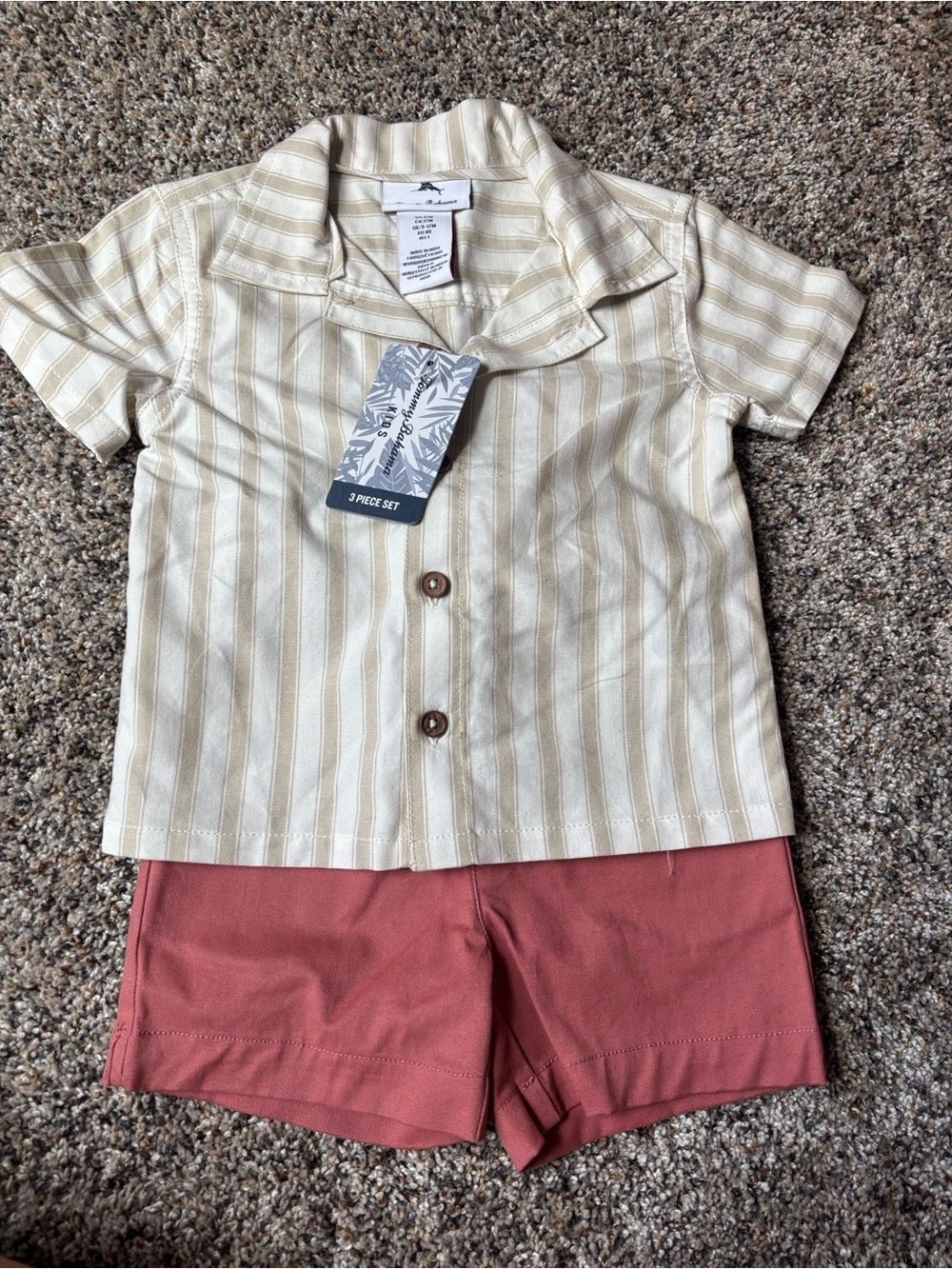 Tommy Bahama Cream Striped Top with Rust Shorts Kids